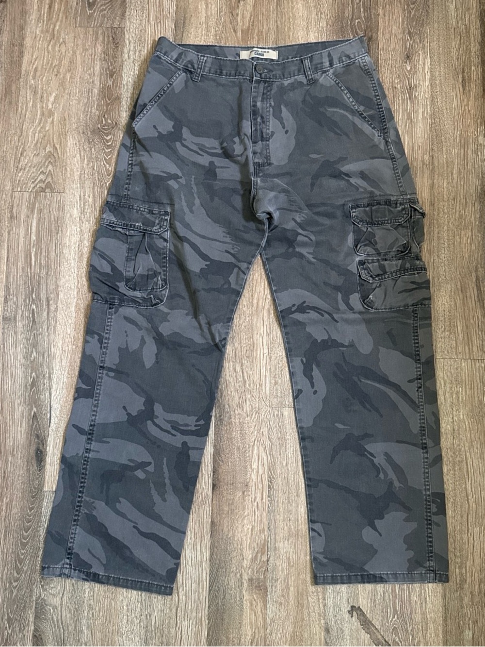 Men's Wrangler Gray Camo Cargo Pants Casual Utility Style